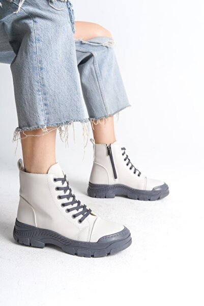 Joy Ayakkabı BLOOM Lace Up Zipper Orthopedic Sole Γυναικείες Μπότες GT - Κρέμα