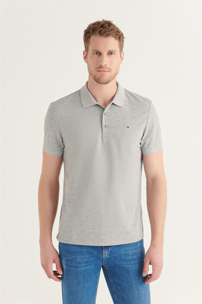 Avva Pánské šedé tričko s límečkem s límečkem ze 100% bavlny E 001004