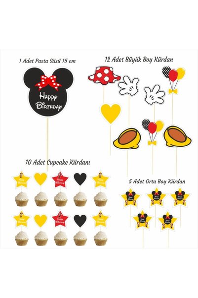 SİYAH PARTİ EVİ Mickey Mouse Birthday Cake Decoration Toothpick Set