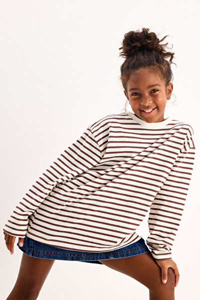 Marvy Coffee Striped Long Sleeve Tshirt