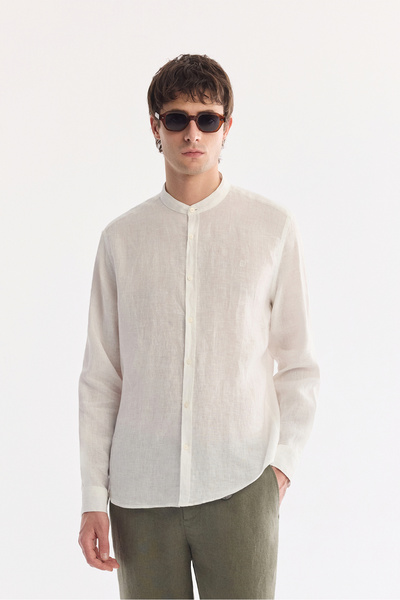 Avva Erkek Beyaz Hakim Yaka %100 Keten Comfort Fit Gömlek B002035