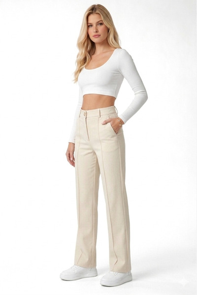 FİFTY ONE Women's High Waist Pleated Palazzo Pants