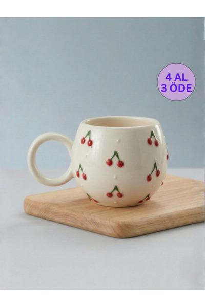 Home Kiraz Kabartmalı Tekli El Yapımı Kupa