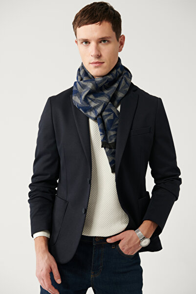 Avva Marineblauer Herren-Blazer mit Mono-Kragen und doppeltem Schlitz, ungefü...