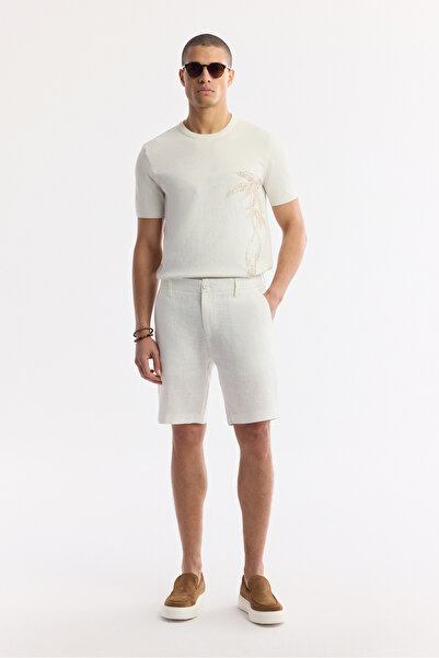 Avva Muške bele elastične šortseve sa 100% Lan opuštenim krojem B003732