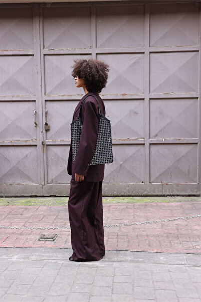 LUTVELIZADE Çanta 2604 - Desenli Taş İşlemeli Siyah Kadın Çanta