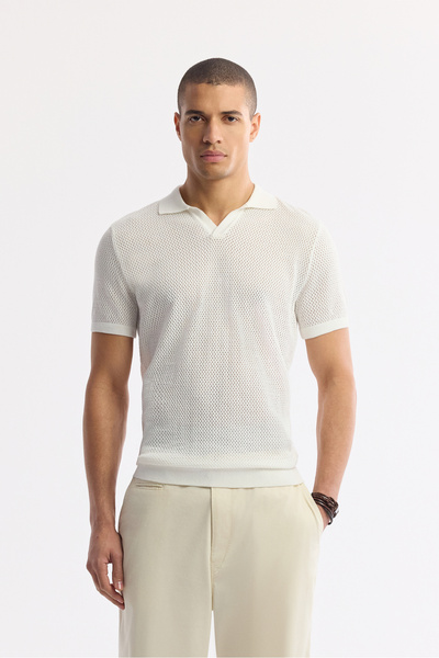 Avva Muška ecru polo majica sa viskozom, pletena odjeća, regular fit, model A...