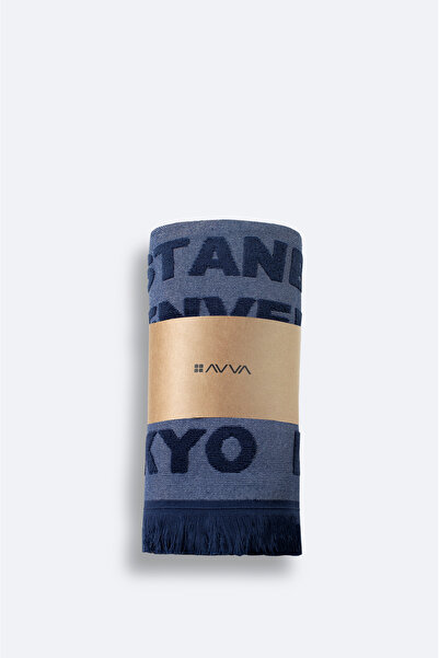 Avva Men's Navy Blue Patterned 100% Cotton Beach Towel A51Y8200