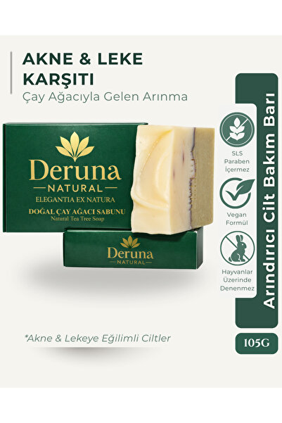 DERUNA NATURAL Çay Ağacı Sabunu | Akne & Leke Karşıtı Arındırıcı Bakım | +5 D...