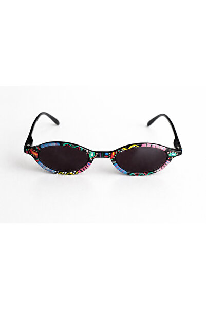 Kokoni Eyewear Siyah Zemin Üzerine Artsy Handpainted Kokoni Baskılı Güneş Göz...