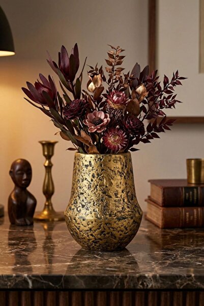 YAYBOX Dekoratif Vazo El Yapımı Altın Eskitme Renk Model 11