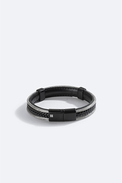 Avva Men's Black Leather Bracelet A51Y9605