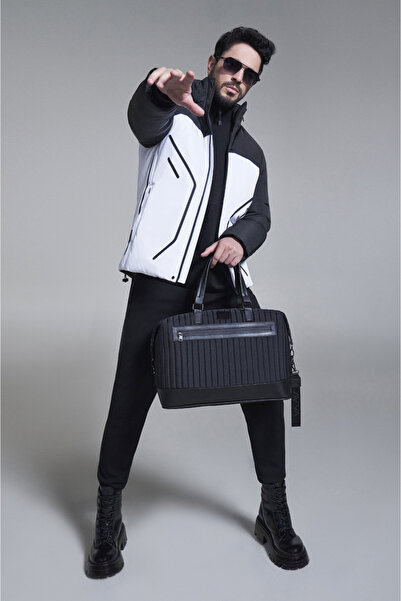 Avva Ανδρικό παλτό Μαύρο-Λευκό Comfort Fit - Αδιάβροχο, Αντιανεμικό, Κρυφή κο...