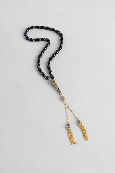 So CHIC... Oniks Taşlı 18 Ayar Sarı Altın Kaplama Gümüş Tesbih