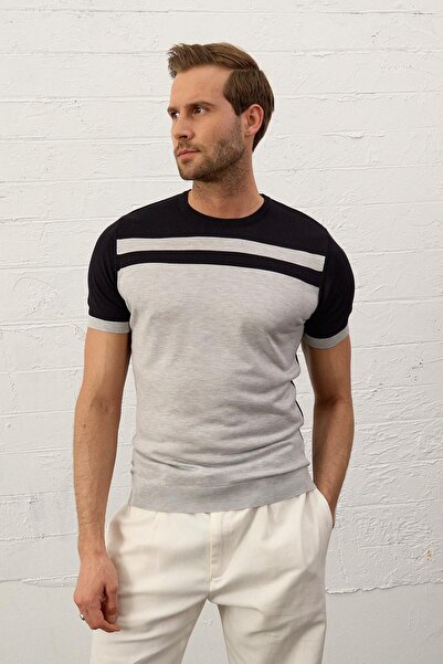 Danger Muška šarena uska letnja pletenina T-shirt tamnoplava