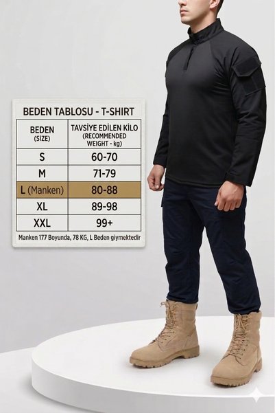 ELMAS TOUCH Black Men's Tactical Kombat T-Shirt - Stretch Fabric Outdoor Hunting and Military Operational Tee Shirt