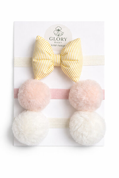 GLORY BABY Kız Bebek Fiyonklu & Ponponlu Bandana - Saç Bandı 3'lü Set