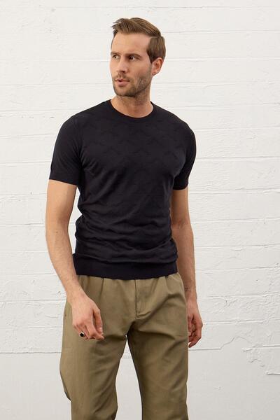 Danger Muška okrugla kragna uska letnja pletena majica tamnoplave boje