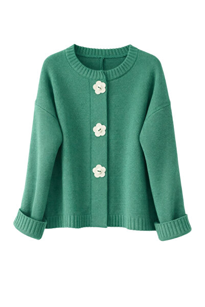 Retrobird Jachetă cu nasturi cu flori de design Cardigan pentru femei verde