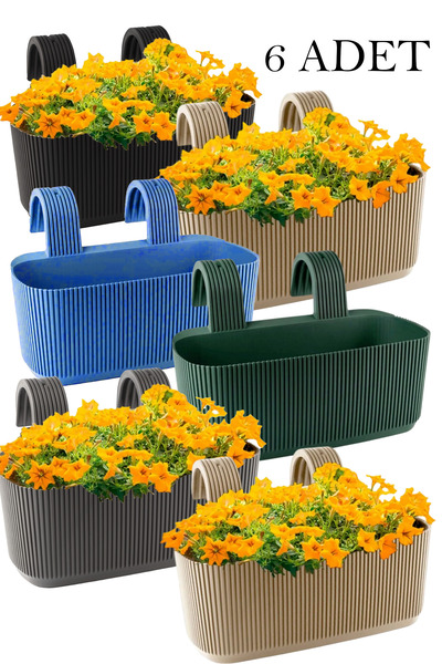 TEMMUZ HOME 6 Adet Çok Renkli Karasu Plastik Pera Askılı Balkon Saksısı