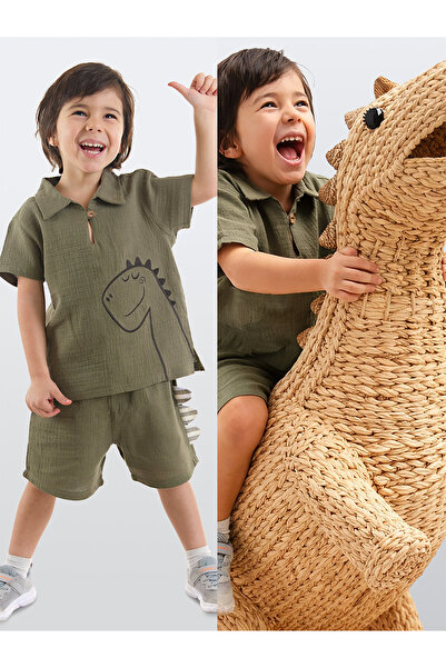 Denokids Σετ σορτς και πουκάμισο Baby Boy Dino Muslin