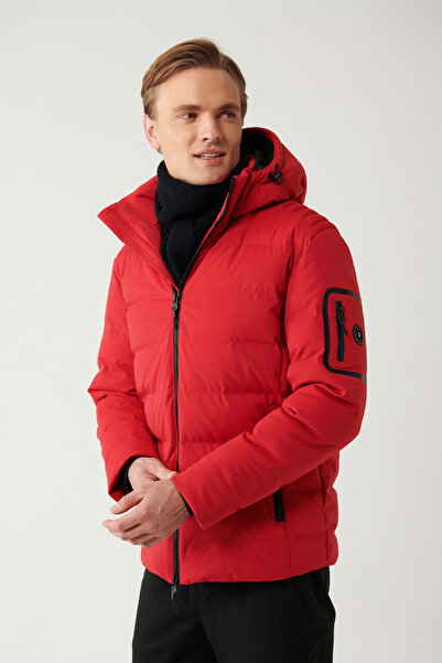 Avva Men's Red Puffer Jacket - Repellent, Windproof, Thermometer, Detachable ...
