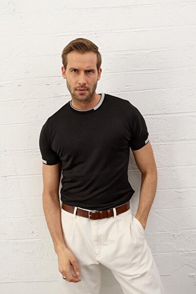 Danger Tricotaj de vară cu secțiuni Slim-Fit pentru bărbați tricou Negru