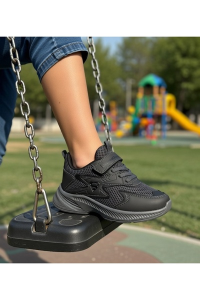 WEBORN Pantofi sport pentru copii, cu șireturi, afumat, negru, cu un singur v...