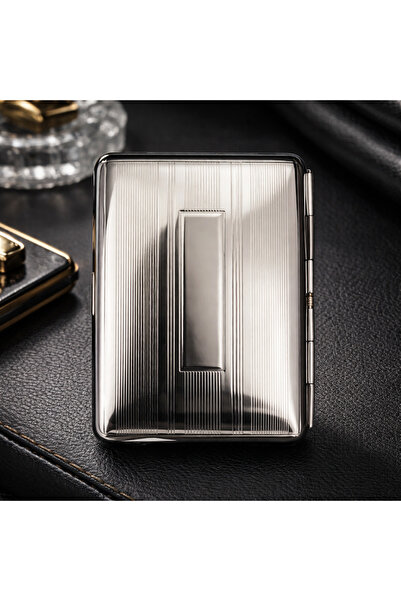 esdekor Desenli Dikdörtgen Metal Sigara Saklama Kutusu 9x7 cm 1 Adet Gümüş Renk