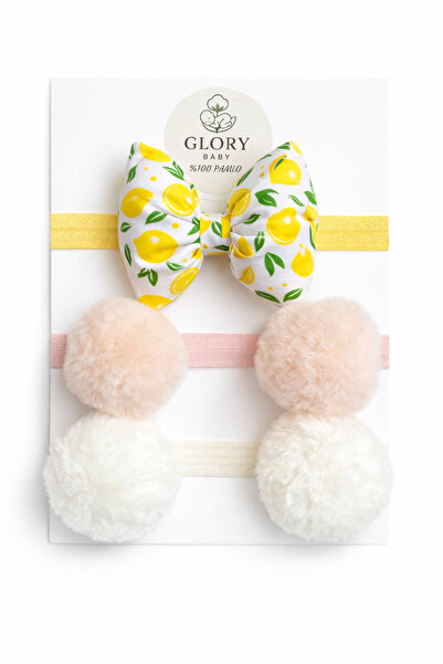 GLORY BABY باندانا للفتيات الصغيرات مع فيونكة وكرات زينة - طقم من 3 قطع