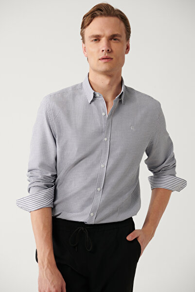 Avva Ανδρικό πουκάμισο με μαύρο γιακά με κουμπιά βαμβακερό εύκολο σιδέρωμα A3...