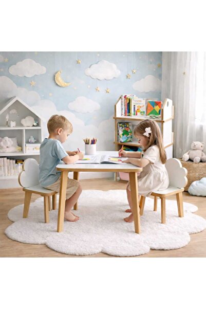 Taco Kids Yaz Sil Yüzeyli Çocuk Aktivite Masa Sandalye Takımı - Çift Bulut Sa...