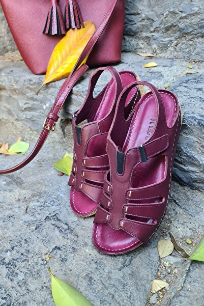 İNZE AYAKKABI Ζώνη - μπορντό Σανδάλια από γνήσιο δέρμα