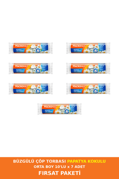 MACROMAX Büzgülü Papatya Kokulu Çöp Torbası Orta Boy 7 Paket (10'lu) Kokulu Ç...