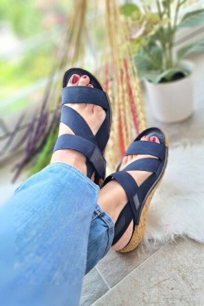 İNZE AYAKKABI Selimiye - tamnoplava elastična Prava koža Sandale