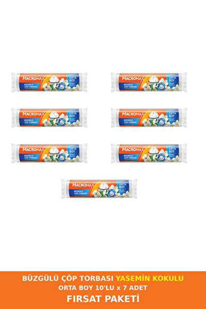 MACROMAX Büzgülü Yasemin Kokulu Çöp Torbası Orta Boy 7 Paket (10'lu) Kokulu Ç...