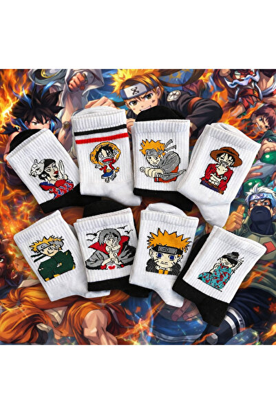 çorapdunyam 8’li Set Anime Naruto Uzumaki Desenli Renkli Kolej Çorap