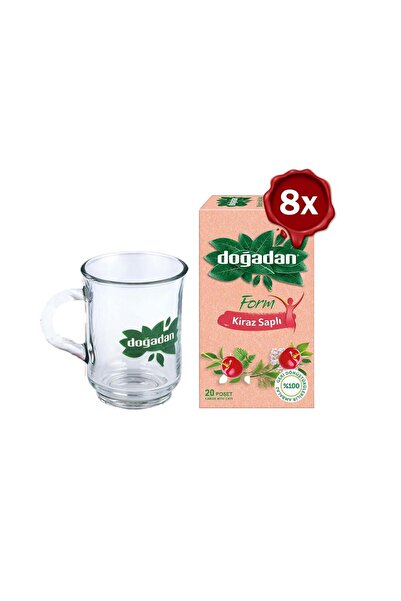 Doğadan Form Çay Kiraz Saplı 20'li x 8 ve Cam Bardak Hediyeli