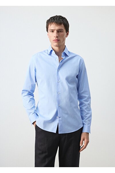 MANGO Man Slim fit çizgili %100 pamuklu gömlek