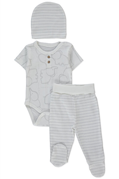 Bebetto طقم ريبانا للجسم 3 قطع (حيوانات سعيدة) رمادي ميلانج