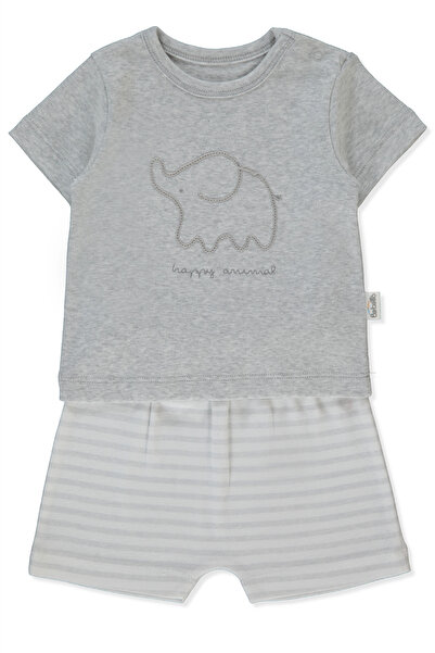 Bebetto طقم بيجامة ريبانا مع شورت مكون من قطعتين (هابي أنيمال) رمادي ميلانج