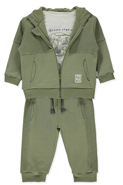 Bebetto Selani̇k Hooded Cardigan 3-Piece Set (Surf) Green