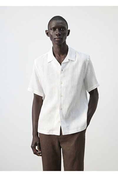 MANGO Man %100 keten bowling yaka gömlek