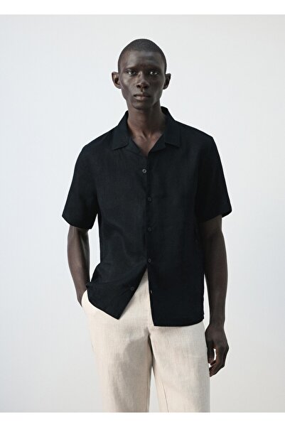 MANGO Man %100 keten bowling yaka gömlek