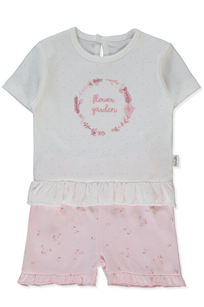 Bebetto طقم بيجامة شورتات إنترلوك مكون من قطعتين (فلور جاردن) وردي