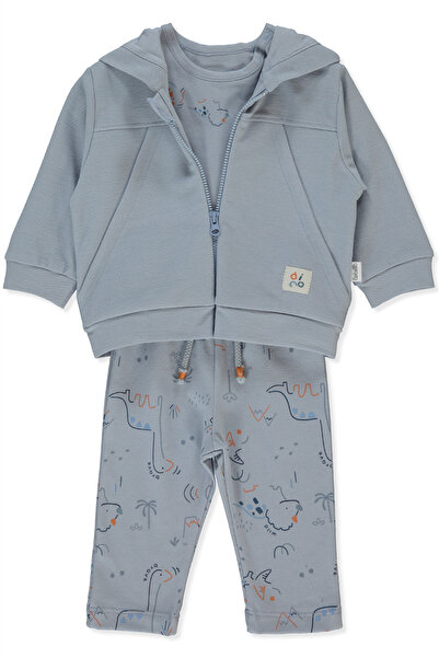Bebetto Pique Cardigan 3-Piece Set (Dino) Blue