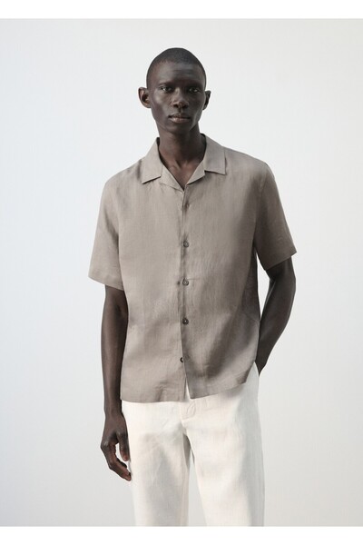 MANGO Man %100 keten bowling yaka gömlek