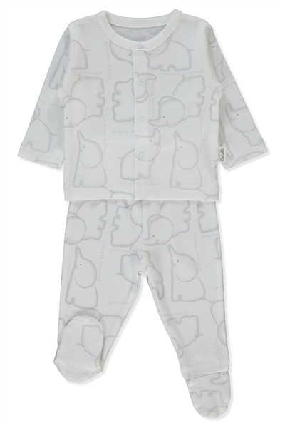 Bebetto طقم بيجامة ريبانا مع جوارب (حيوانات سعيدة) رمادي ميلانج - قطعتين