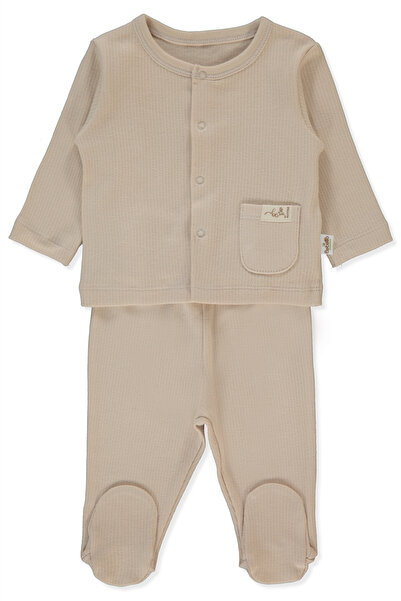Bebetto طقم بيجامة من قماش إنترلوك عضوي مكون من قطعتين (ORGANIC BE NATURE) بيج