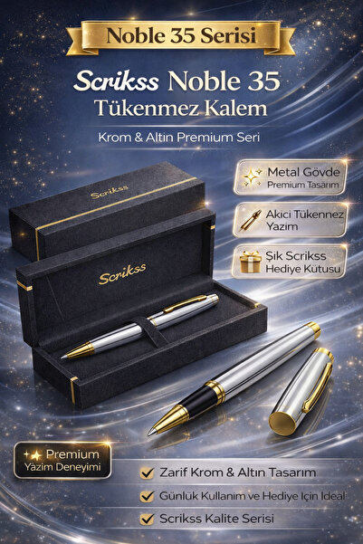 Scrikss Dolma Kalem Tükenmez Kalem Takım Gold Krom Kalem Seti 35